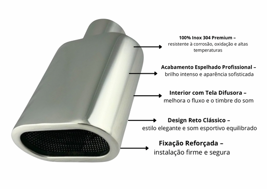 Ponteira Reta Inox Polido — Entrada 2″ | Saída 5″ | 175mm (Premium Inox 304 Selecionado)