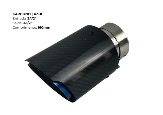 Ponteira Carbono Azul | Inox — Entrada 2½″ | Saída 3½″ | 160mm (Premium Carbon Fiber + Azul Titan)