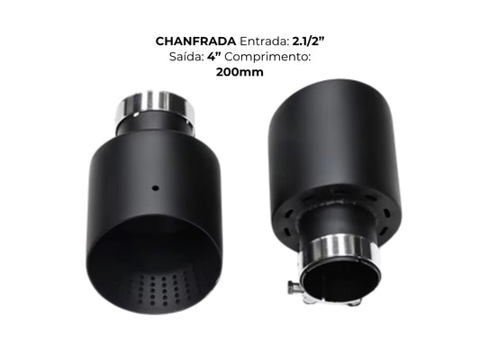 Ponteira Chanf. Inox Preta Saída 4″ x 2½″ — 200mm | Premium com Saída Esportiva