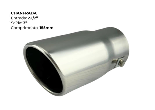 Ponteira Chanfrada Inox Polido — Entrada 2½″ | Saída 3″ | 155mm (Premium Inox 304)