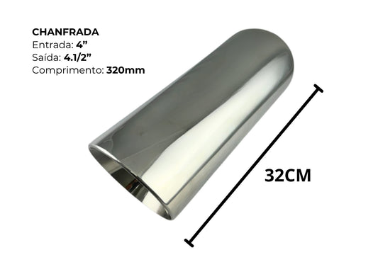 Ponteira Chanfrada Inox — Entrada 4″ | Saída 4½″ | 320mm (Premium Inox 304 Espelhado)
