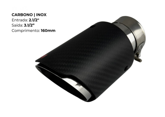 Ponteira Carbono | Inox — Entrada 2½″ | Saída 3½″ | 160mm (Premium Carbon Fiber + Inox 304)