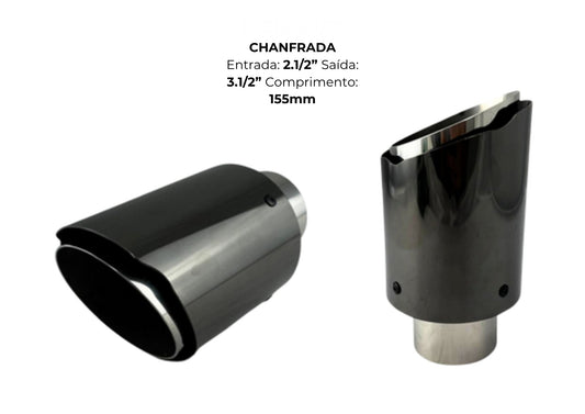 Ponteira Chanfrada Inox Escurecida — Entrada 2½″ | Saída 3½″ | 155mm (Premium com Acabamento Black Chrome)