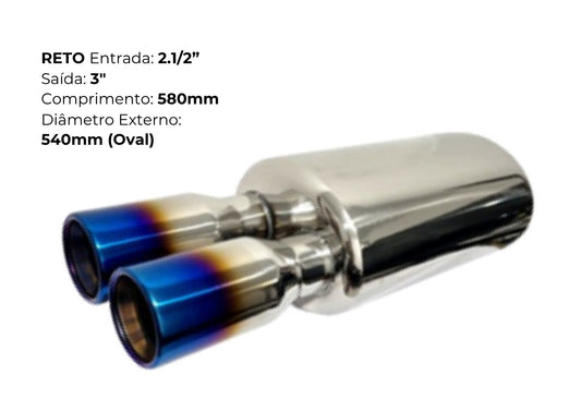 Ponteira Dupla Reta Inox 304 Titanium – Entrada 2.1/2” / Saída 3” / 580mm (Oval 540mm)