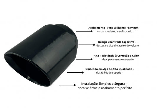 Ponteira Chanfrada Preta 3½″ x 2½″ — 130mm | Inox 304 Premium