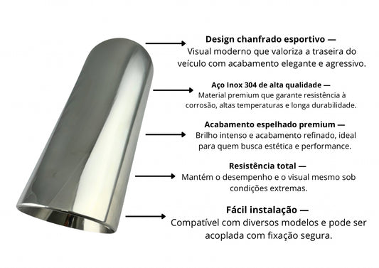 Ponteira Chanfrada Inox — Entrada 4″ | Saída 4½″ | 320mm (Premium Inox 304 Espelhado)