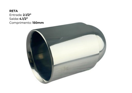 Ponteira Reta Inox — Entrada 2½″ | Saída 4½″ | 150mm (Premium Inox 304 Polido)