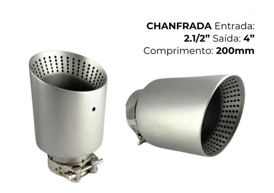 Ponteira Chanfrada Inox 304 com Furação Estilo Esportivo — Entrada 2½″ | Saída 4″ | 200mm (Premium Performance)