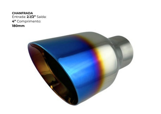 Ponteira Chanfrada Inox Azul Titanium — Entrada 2½″ | Saída 4″ | 180mm (Premium Performance)