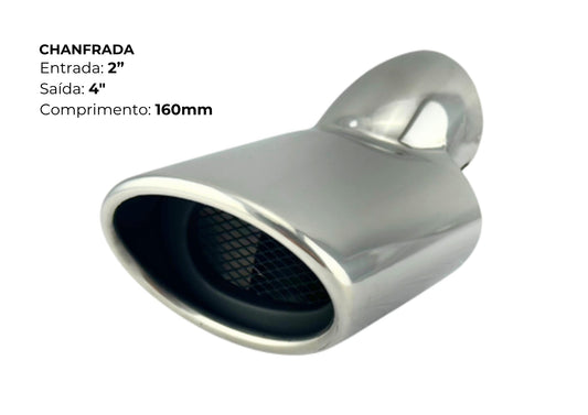 Ponteira Chanfrada Oval Inox Espelhado — Entrada 2″ | Saída 4″ | 160mm (Premium Performance)