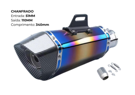 Escapamento Esportivo Moto Chanfrado Inox Carbono Titanium