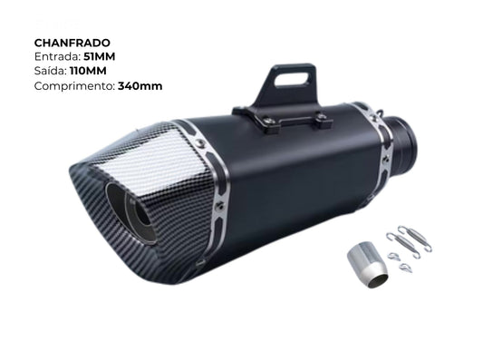 Ponteira Esportiva de Moto Chanfrada — Entrada 51 mm | Saída 110 mm | 340 mm