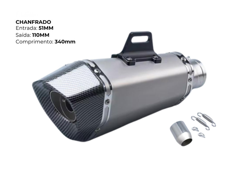 Kit Escapamento Esportivo Moto Chanfrado com Ponteira em Fibra de Carbono