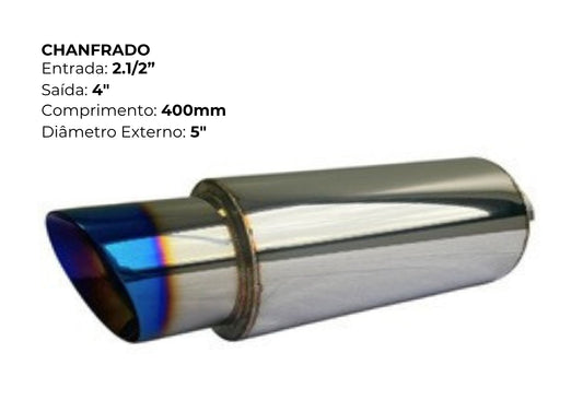 Ponteira Chanfrada Azul Titânio Inox Longa — Entrada 2½″ | Saída 4″ | 400mm (Premium Performance)
