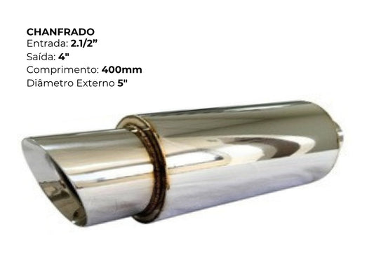 Ponteira Chanfrada Inox Longa — Entrada 2½″ | Saída 4″ | 400mm | Diâmetro Externo 5″ (Premium)
