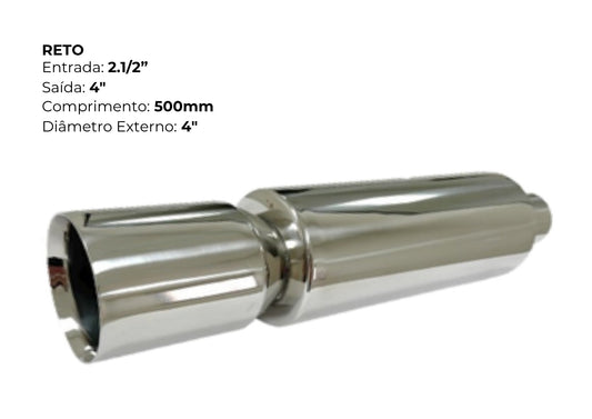 Ponteira Reta Inox 304 — Entrada 2½″ | Saída 4″ | 500mm (Premium Performance)
