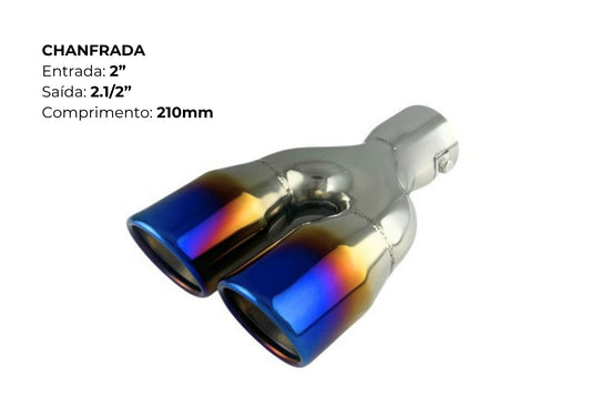 Ponteira Dupla Chanfrada Azul Titânio | Inox — Entrada 2″ | Saída 2½″ | 210mm (Premium Performance)