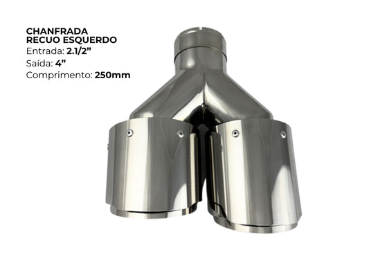 Ponteira Dupla Chanfrada Inox Recuo Esquerdo — Entrada 2½″ | Saída 4″ | 250mm (Premium Performance)