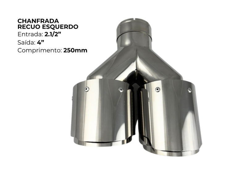 Ponteira Dupla Chanfrada Inox Recuo Esquerdo — Entrada 2½″ | Saída 4″ | 250mm (Premium Performance)