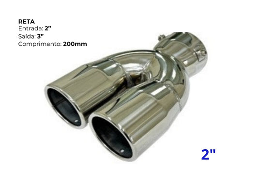 Ponteira Dupla Reta Inox 304 – Entrada 2” / Saída 3