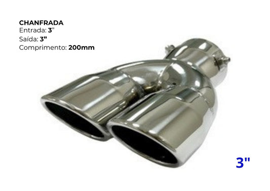 Ponteira Dupla Chanfrada Inox Espelhado — Entrada 3″ | Saída 3″ | 200mm (Linha Premium)