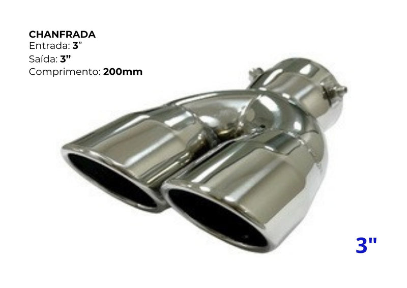 Ponteira Dupla Chanfrada Inox Espelhado — Entrada 3″ | Saída 3″ | 200mm (Linha Premium)